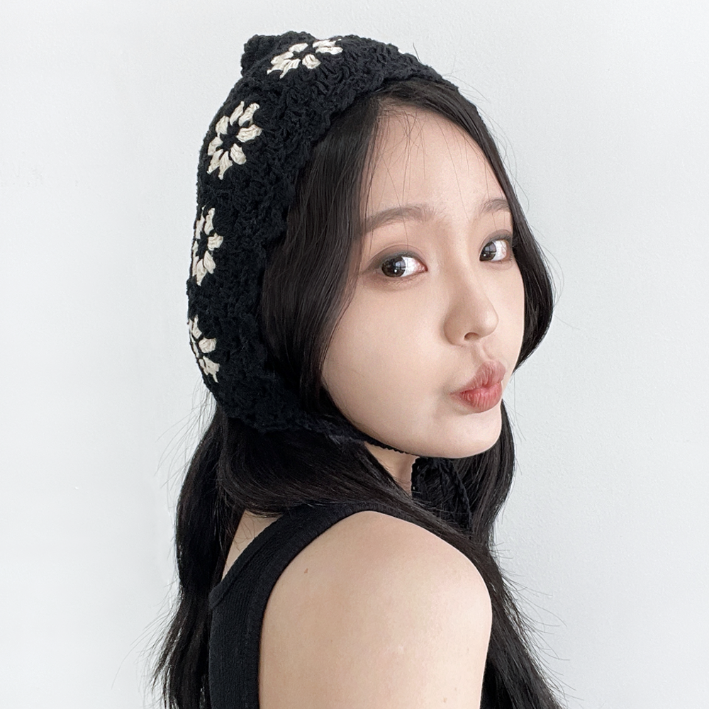 펀칭 플라워 뜨개 여성 여름 니트 보넷 두건 휴양지 벙거지모자 - 상세 이미지 2