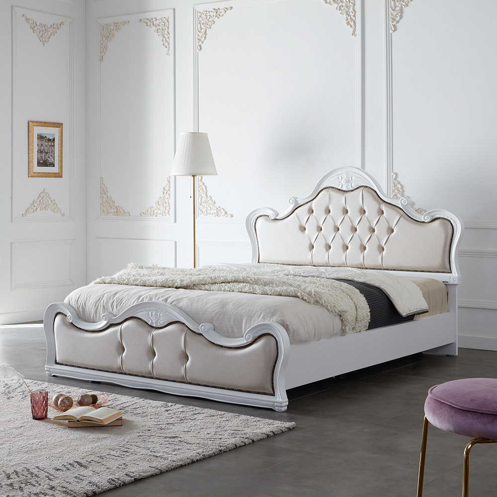 동서가구 라비앙 Q 빈티지 엔틱 퀸침대 일반스프링, 화이트