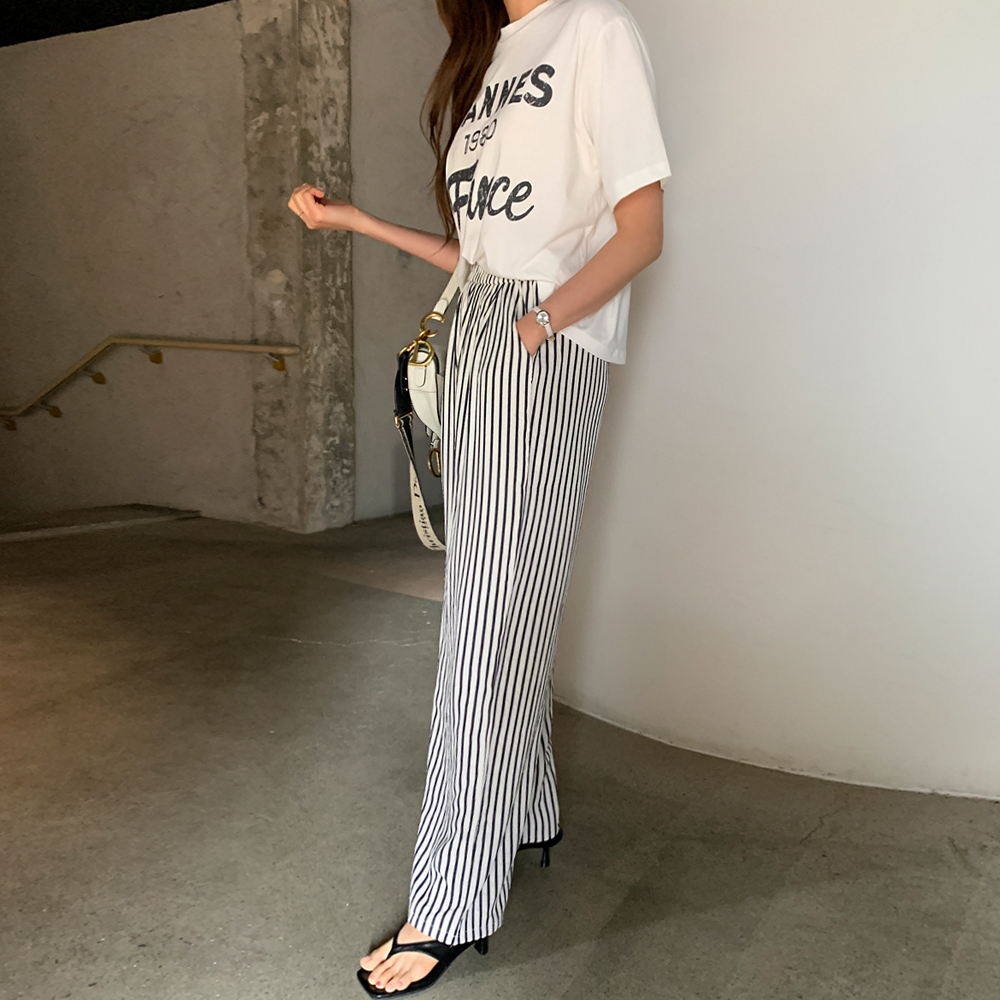 실비레 스트라이프 와이드 밴딩 팬츠 - 상세 이미지 2