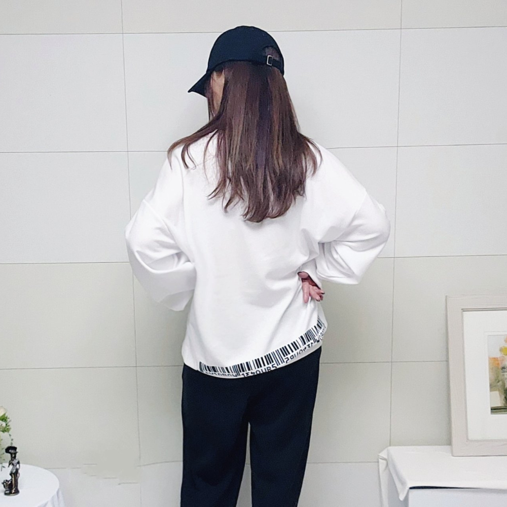 (국산면원단/국내자체생산) T1038 남녀공용 앞뒤 바코드 맨투맨 티셔츠 20대30대여성의류 - 상세 이미지 4