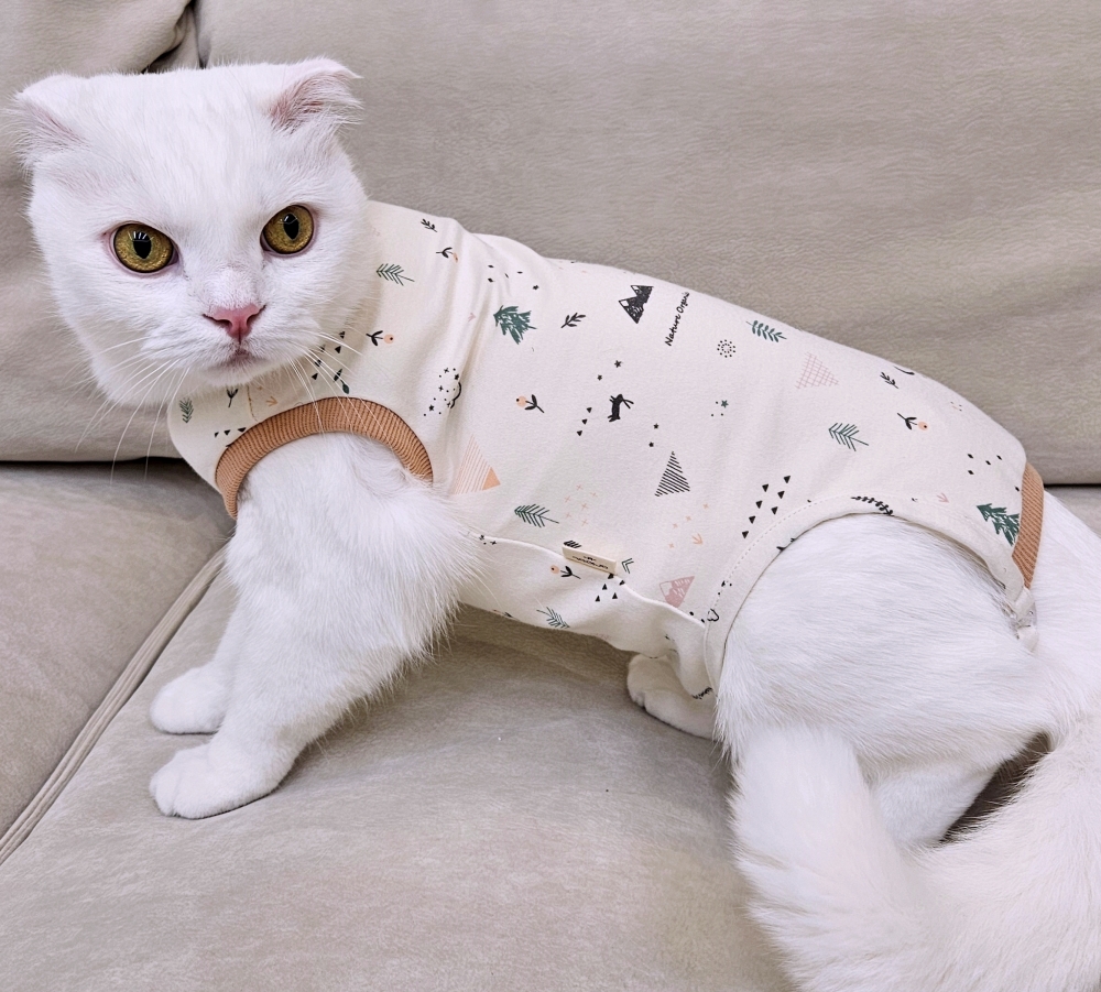 고양이옷 환묘복 오가닉코튼 오버그루밍방지 중성화옷 핑크 도트