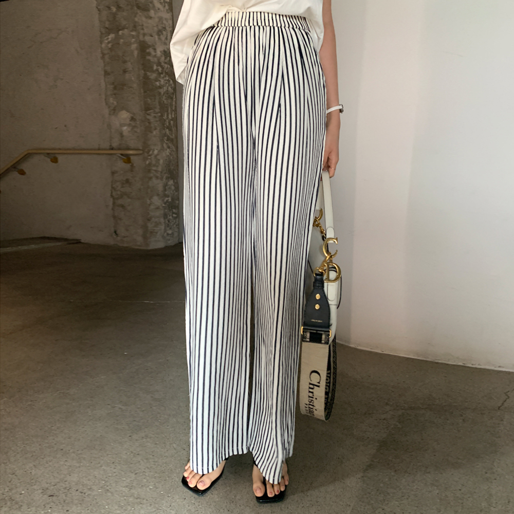 실비레 스트라이프 와이드 밴딩 팬츠 - 상품 이미지