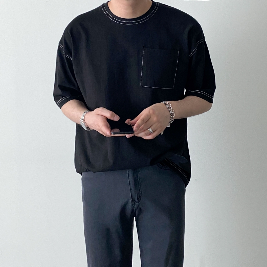 포켓반팔티 두꺼운반팔티 - 상품 이미지