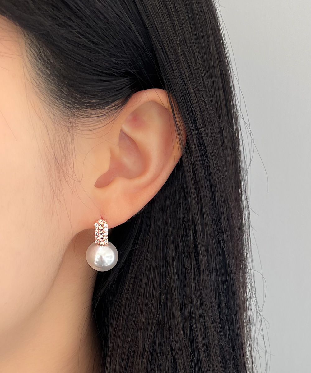 14K 18K 글리터 큐빅 핵 진주 원터치 링 귀걸이 혼주 한복 (2 size) - 메인 이미지