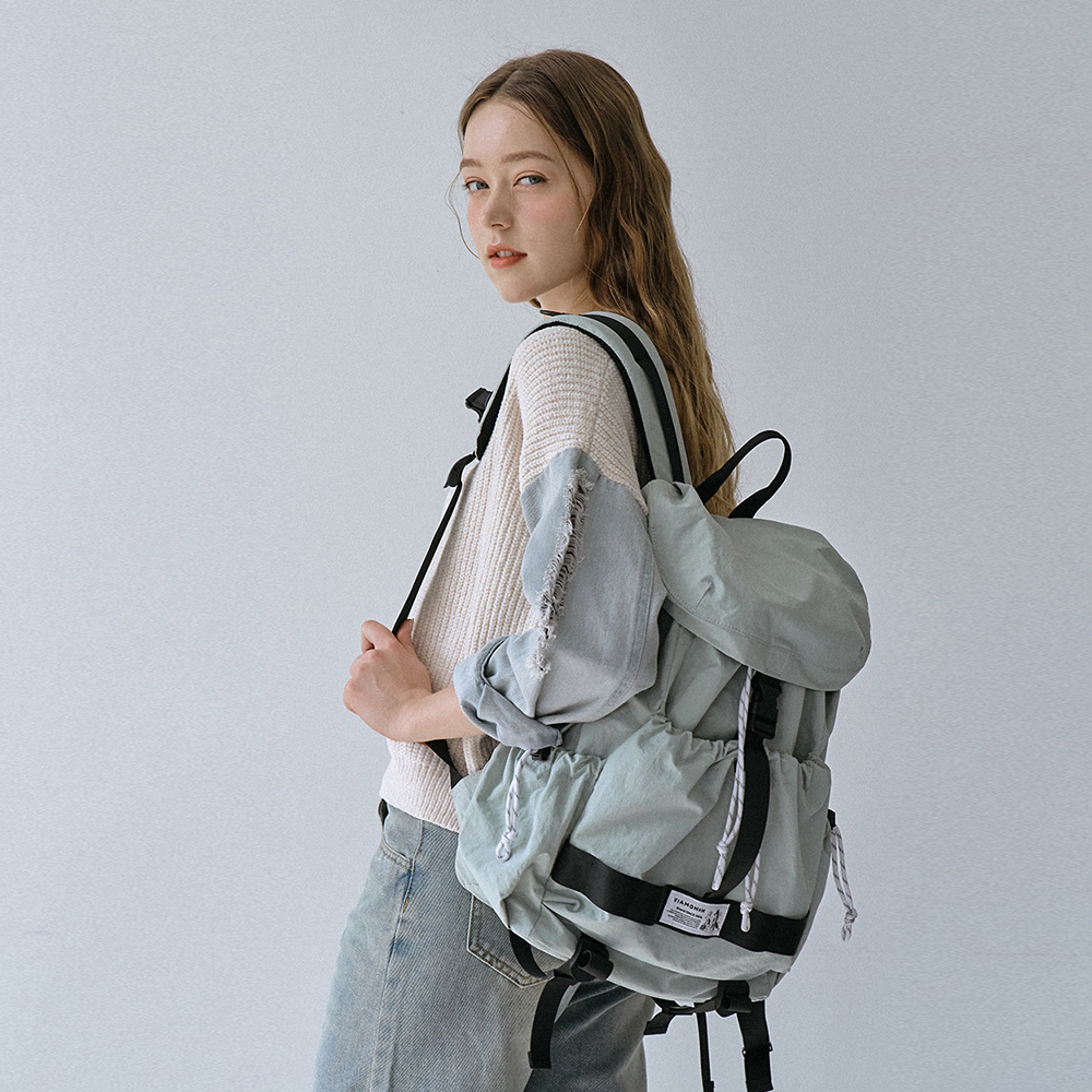 [비아모노] 트루비 스트링 럭색 여행용 보부상 확장형 나일론 백팩 민트그레이
