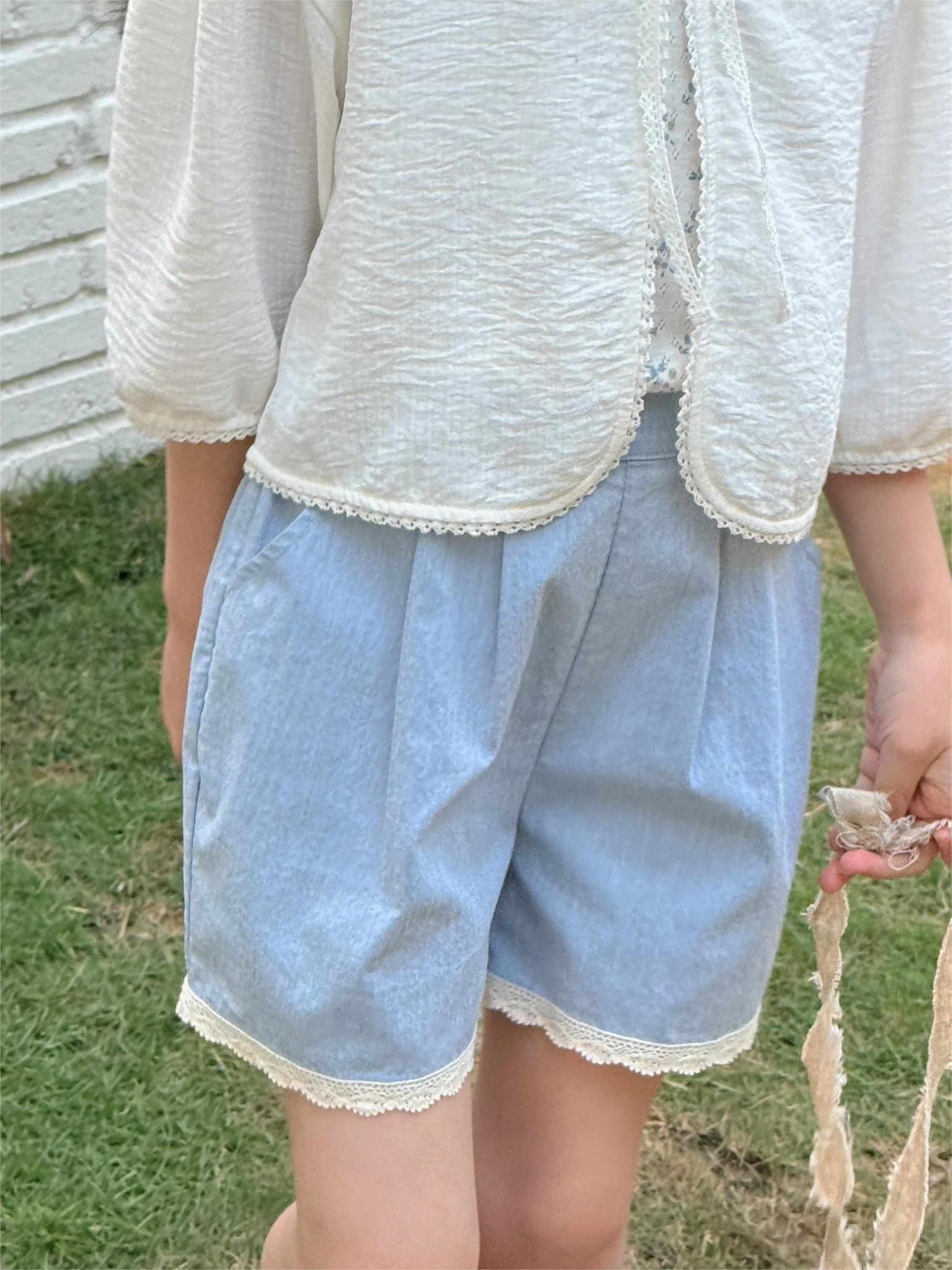 Irene's Closet 토숀 레이스 배색 핀턱 3부 반바지 유아 주니어 여름