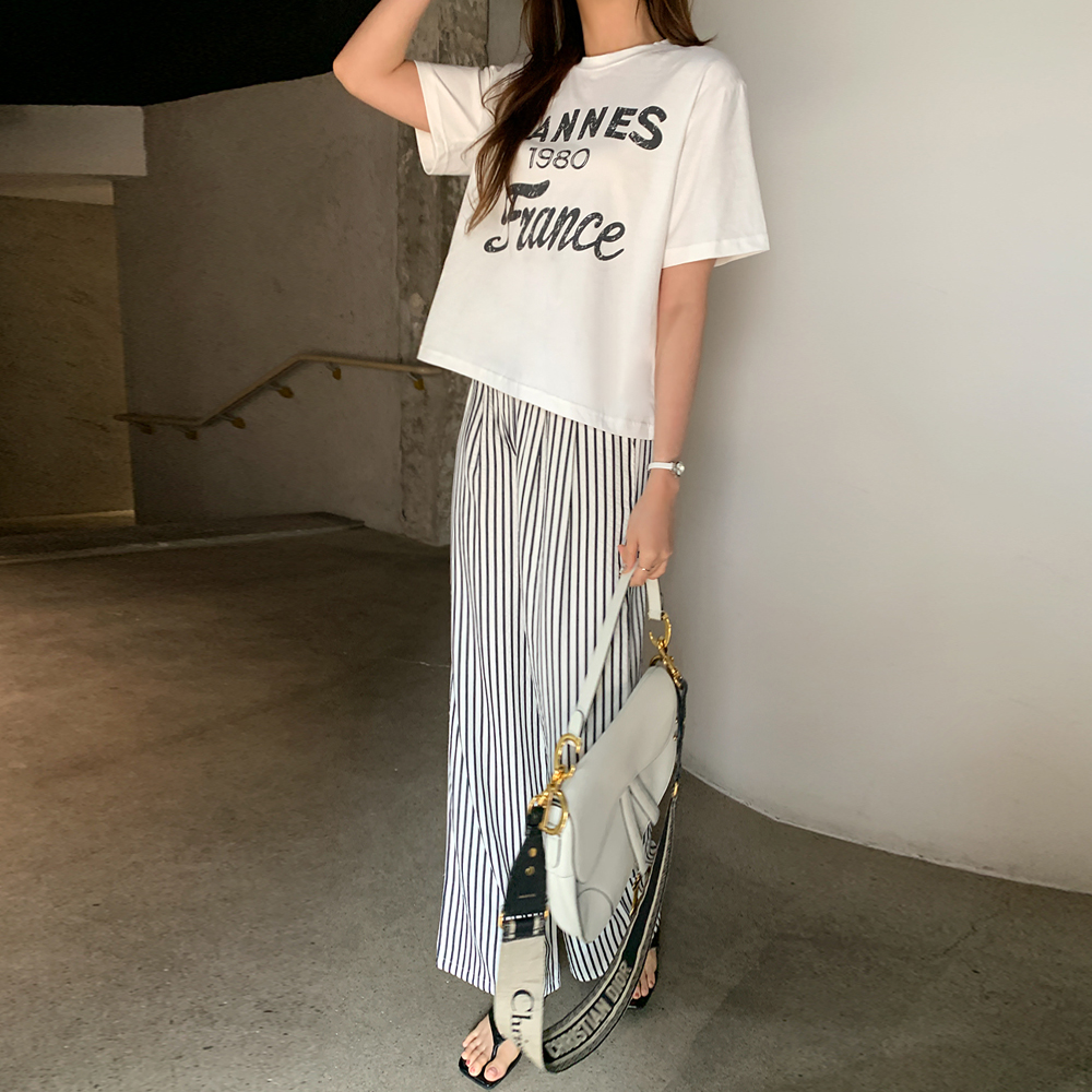 실비레 스트라이프 와이드 밴딩 팬츠 - 상세 이미지 5