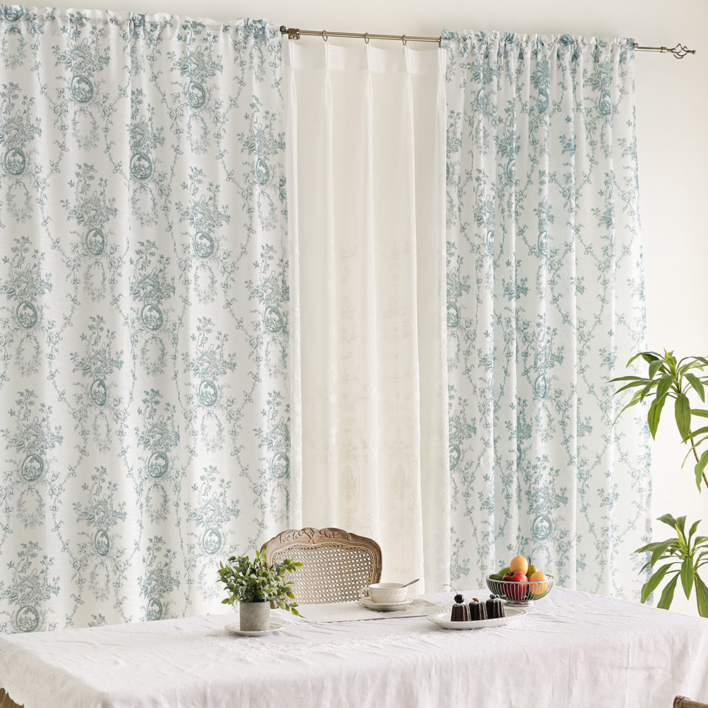 노스탤지어 거실 린넨 룩 뜨왈 레이스 가리개 차르르 커튼 속커튼