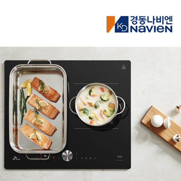 설치지원 3구 보더리스 플렉스존 올파워 인덕션 전기 레인지 마그네틱 다이얼 블랙 3.4Kw