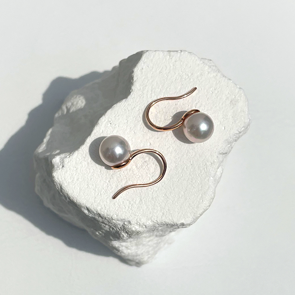 14K 18K 인어의 눈물 8mm 아코야 해수 진주 귀걸이 후크 펄 이어링 - 상품 이미지