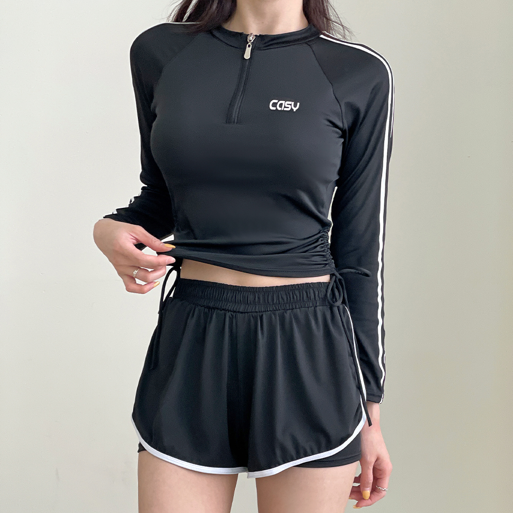오르웨인 여성 반집업 래쉬가드 투피스 수영복 세트 - 상세 이미지 2
