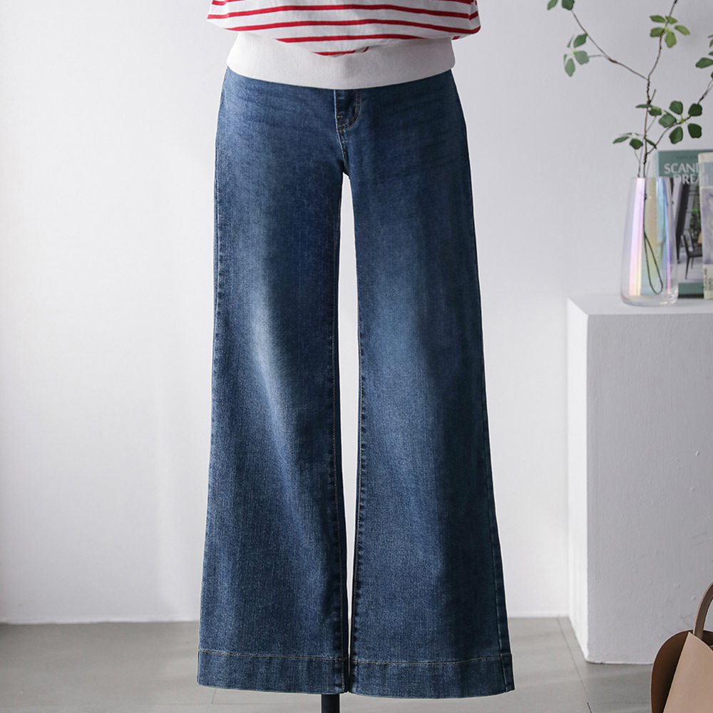 클러리 소프트 면스판 히든밴딩 세미부츠컷 데님 팬츠 - 상세 이미지 4