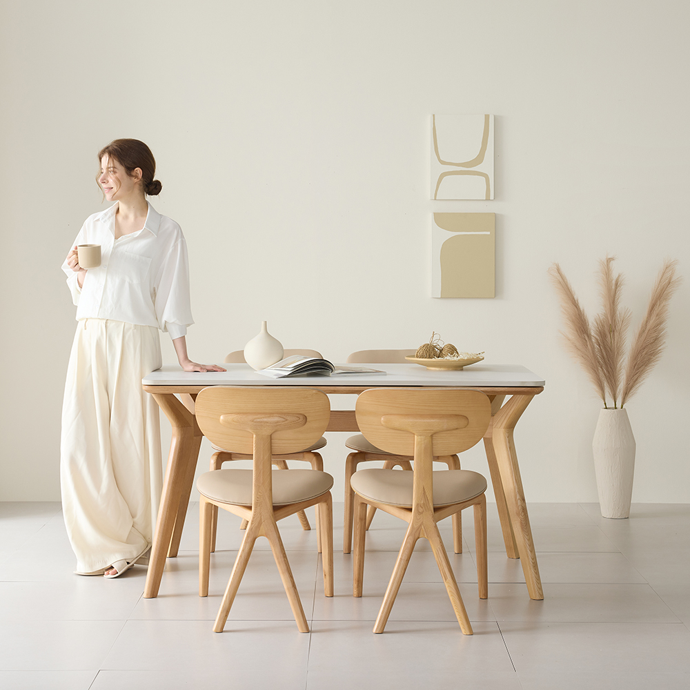 헤이븐 포세린 양면 세라믹 50R 애쉬 원목 4인용 식탁세트 1400 2인벤치1+의자2