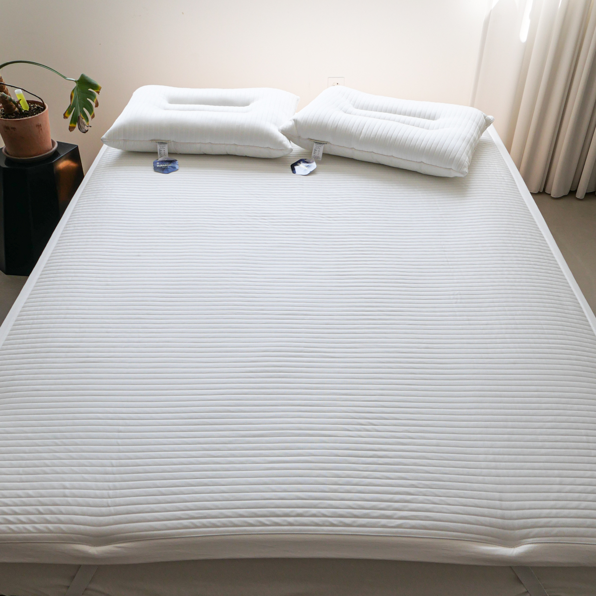 (1+1) 휴비스 듀라론 여름패드 냉감패드 고정밴드 화이트, (Q) 160x210