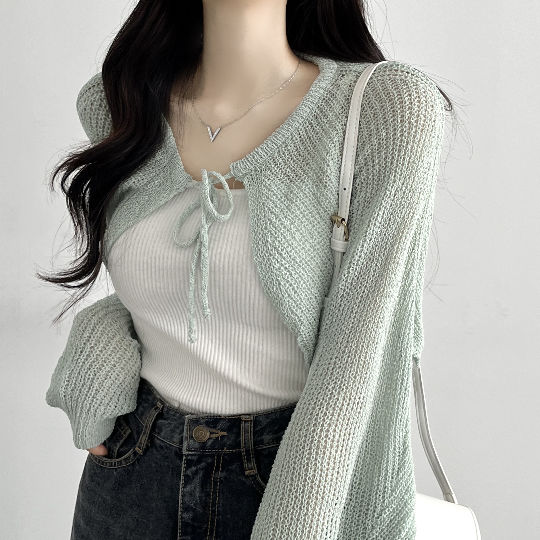 볼레로 여름가디건 린넨 숄가디건 부클 꽈배기가디건 민트, FREE(One size)