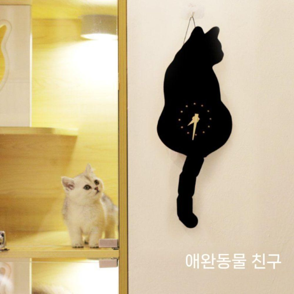 고양이 시계 벽 모던 선물 아날로그 집들이 인테리어 거실 사무실 디자인 무소음 - 상세 이미지 5