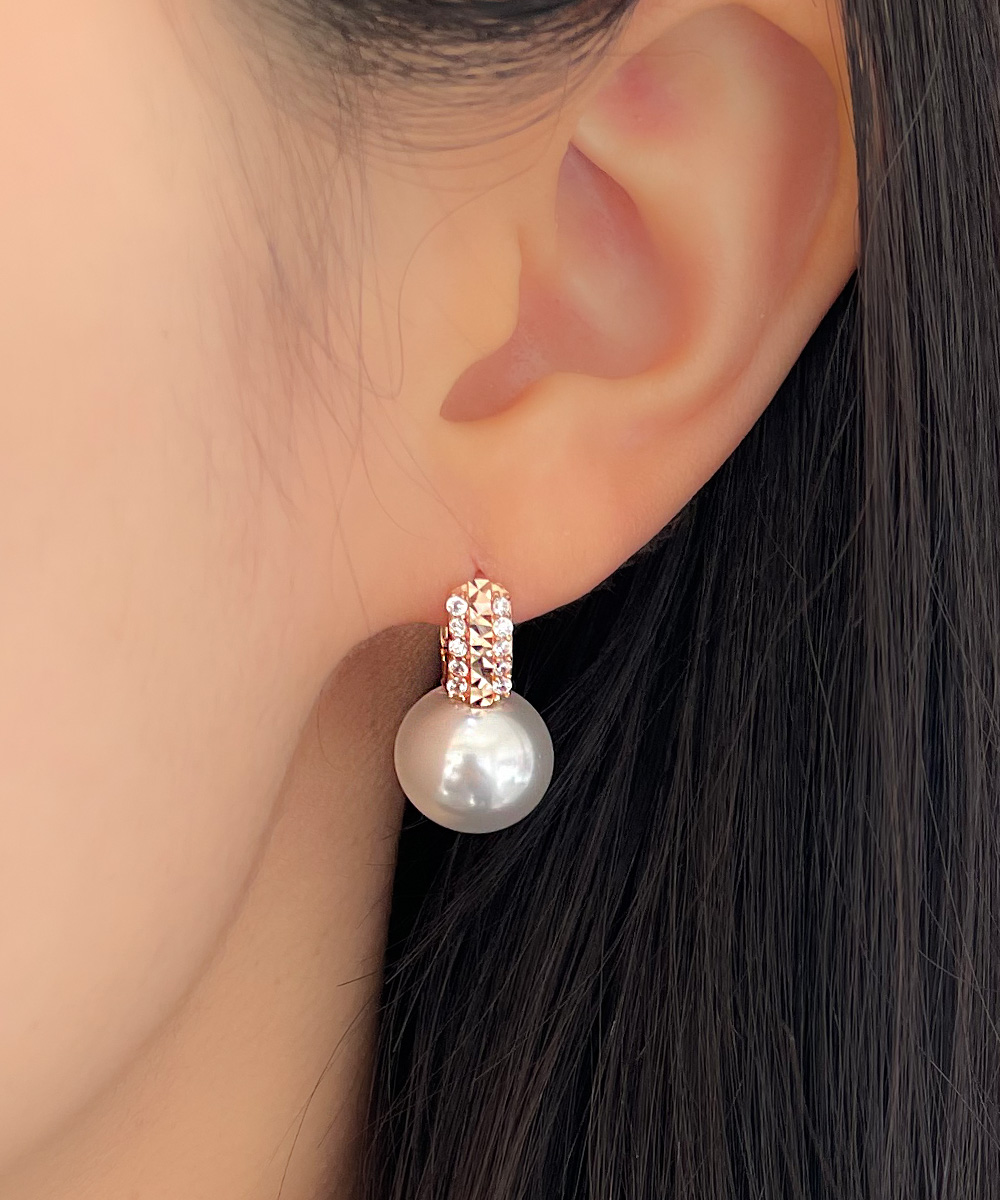 14K 18K 글리터 큐빅 핵 진주 원터치 링 귀걸이 혼주 한복 (2 size) - 상세 이미지 2
