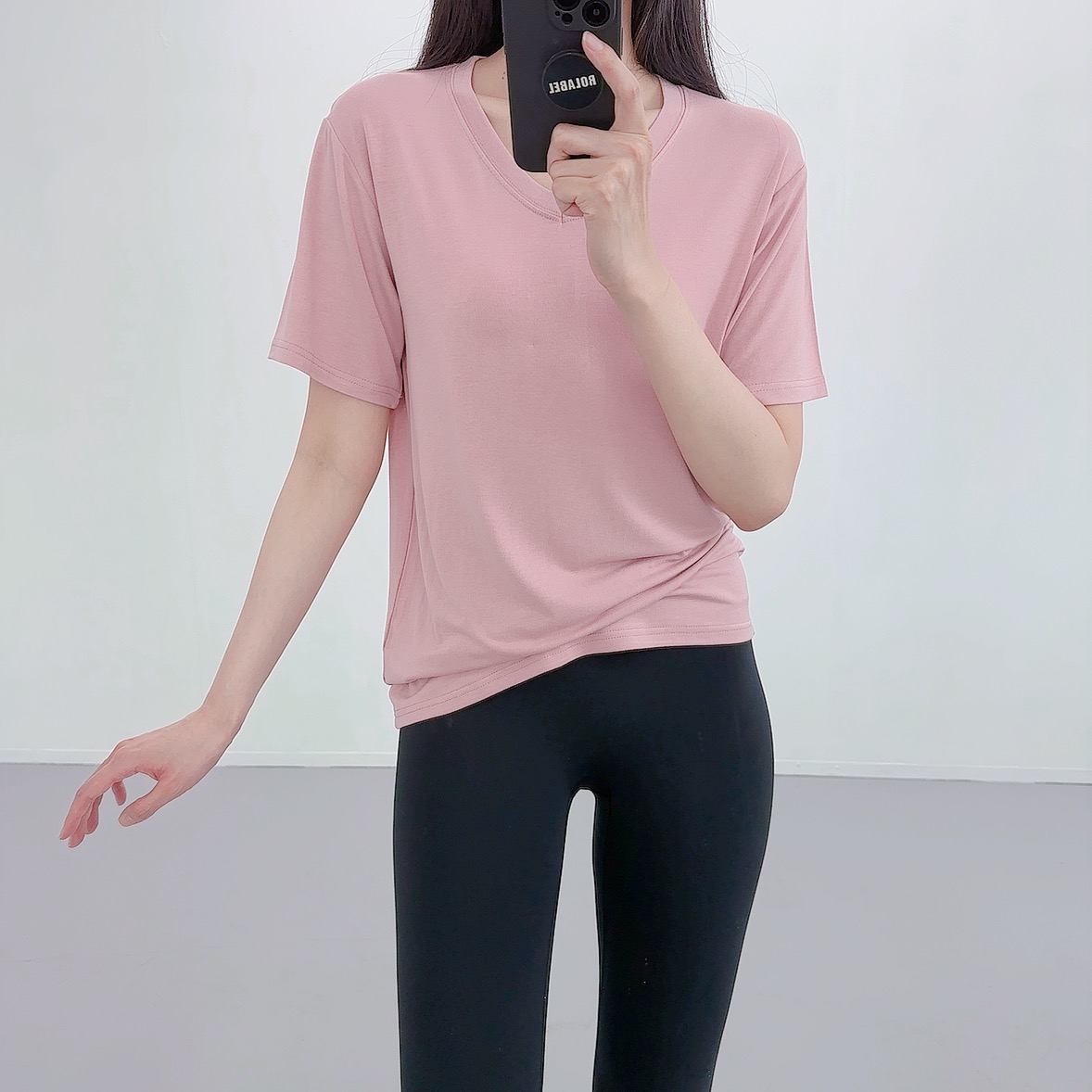 여성 반팔티 이너 티셔츠 빅사이즈 레이어드 롱 무지 브이넥 - 상세 이미지 2