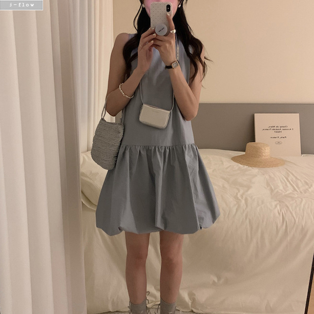 파브 민소매 코튼 밑단 볼륨 미니 원피스 3col 봄 여름 레이어드 U넥 호박 제이플로우 이미지 7