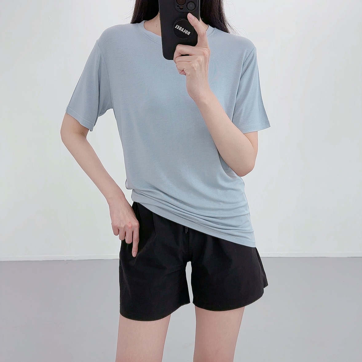 여성 반팔티 이너 티셔츠 빅사이즈 레이어드 롱 무지 라운드넥 - 상세 이미지 2