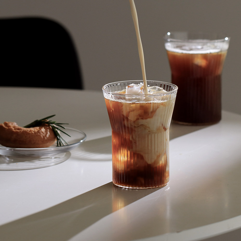 플리츠 Y 내열유리컵 홈카페 물컵 아이스커피잔 맥주잔 350ml