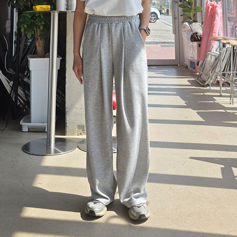 원턱 와이드 밴딩팬츠 그레이 블랙 코튼 트레이닝팬츠 여자 츄리닝바지