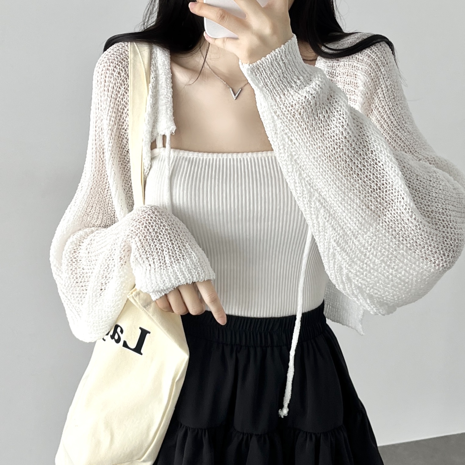 볼레로 여름가디건 린넨 숄가디건 부클 꽈배기가디건 아이보리, FREE(One size)