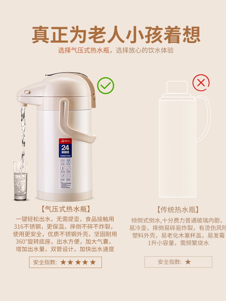 기압식 보온통 에어포트 공기압 대용량 등산 캠핑 야외 화이트 2500ml - 상세 이미지 5