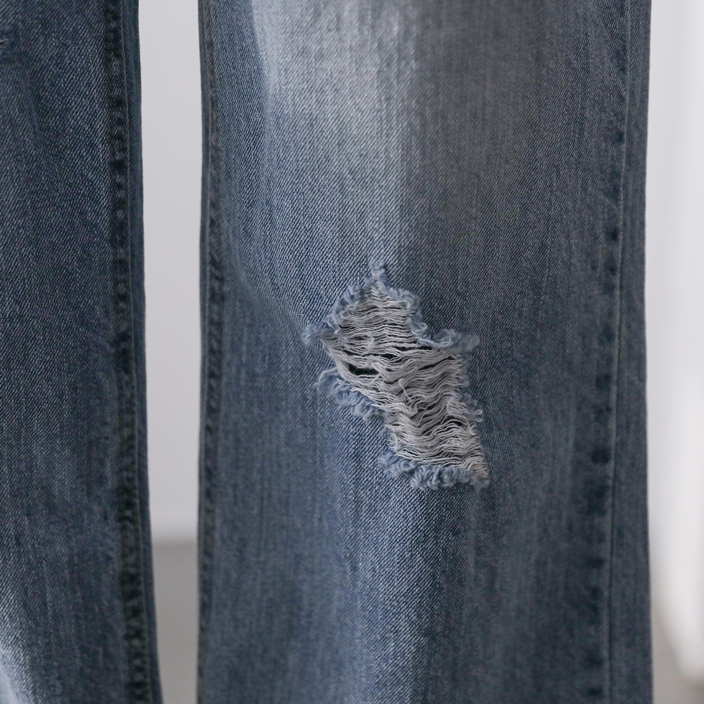 유닉 데미지 일자핏 와이드 뒷밴딩 찢청바지 데님팬츠 - 상세 이미지 5