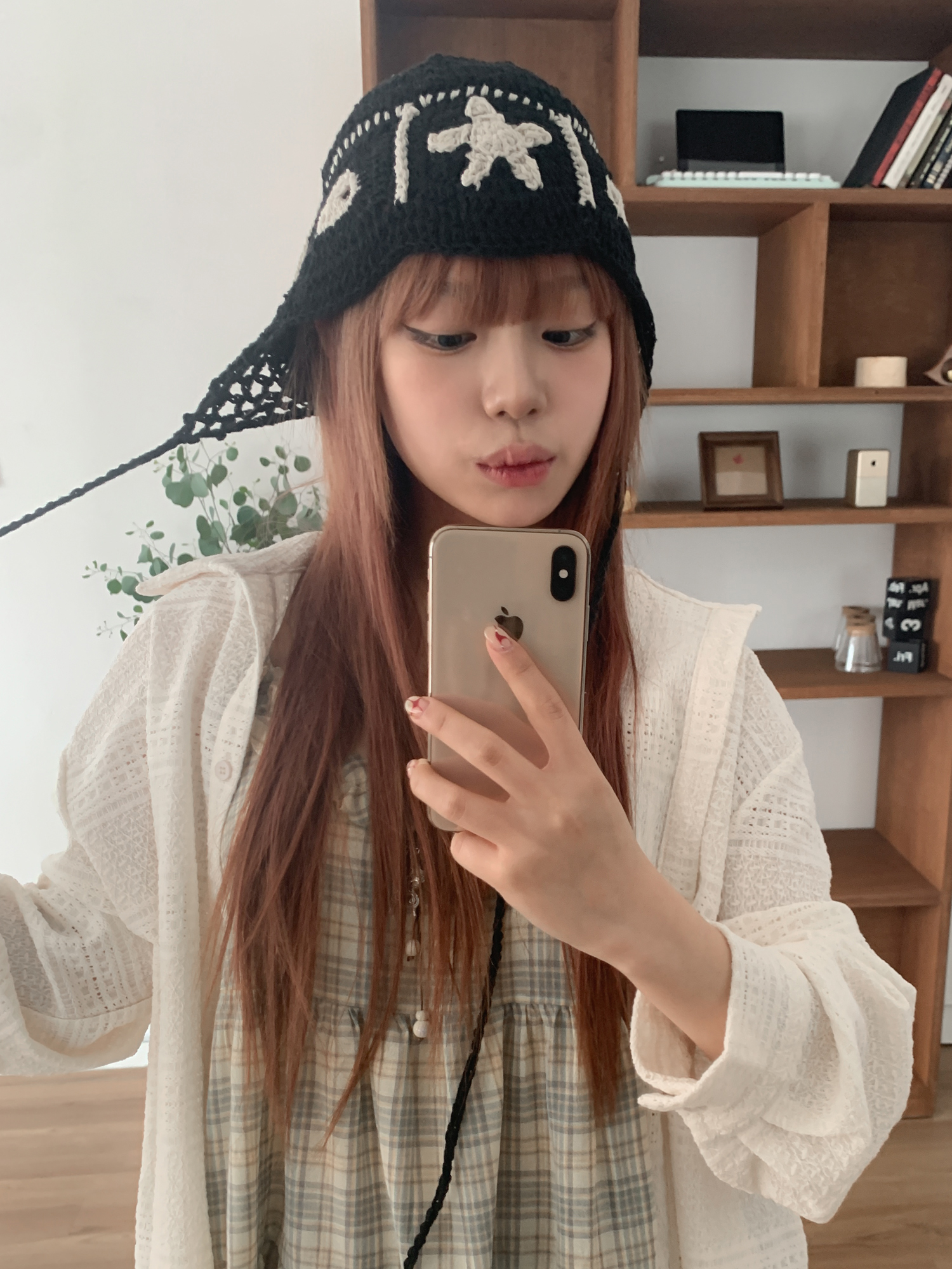 [인기!] 스타 라운드 패턴 뜨개 여름 귀도리 모자 2color 상세 이미지 19