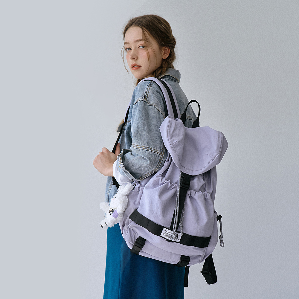 [비아모노] 트루비 스트링 럭색 여행용 보부상 확장형 나일론 백팩 퍼플