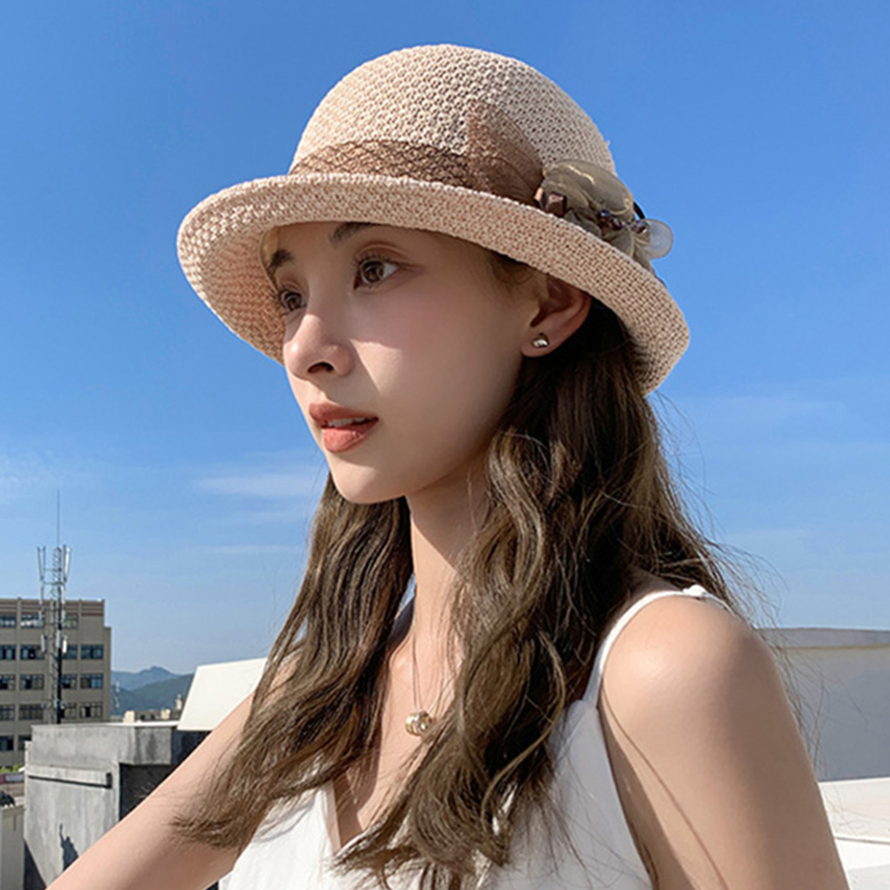 코사지모자 휴양지 라피아 바캉스 중년 여성 비치 메쉬 여름 벙거지 - 상세 이미지 3