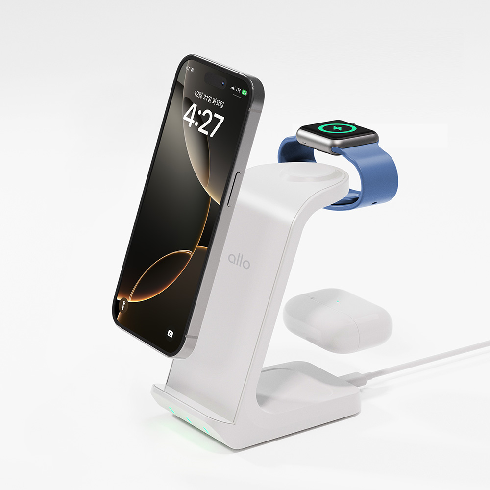 알로코리아 3in1 프로 갤럭시 아이폰 올인원 고속 무선 충전기 UC320WA