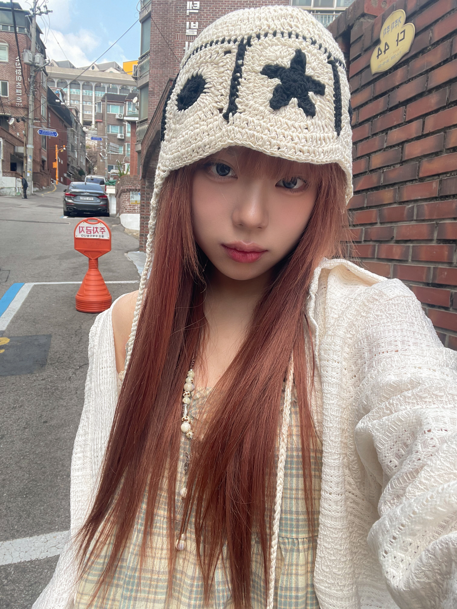 [인기!] 스타 라운드 패턴 뜨개 여름 귀도리 모자 2color 상세 이미지 11
