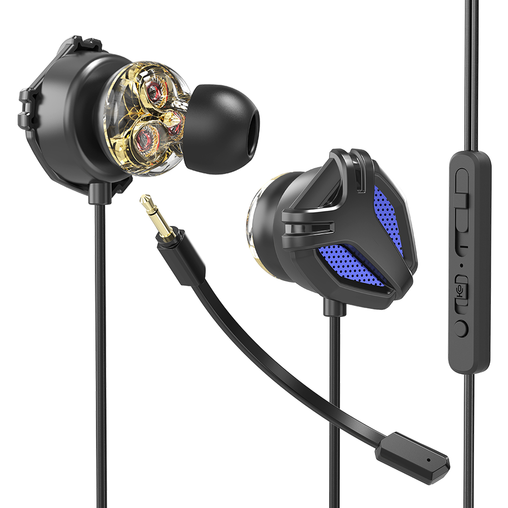 핏 EPM1 유선 게이밍 이어폰 마이크 탈부착 트리플 드라이버 블루