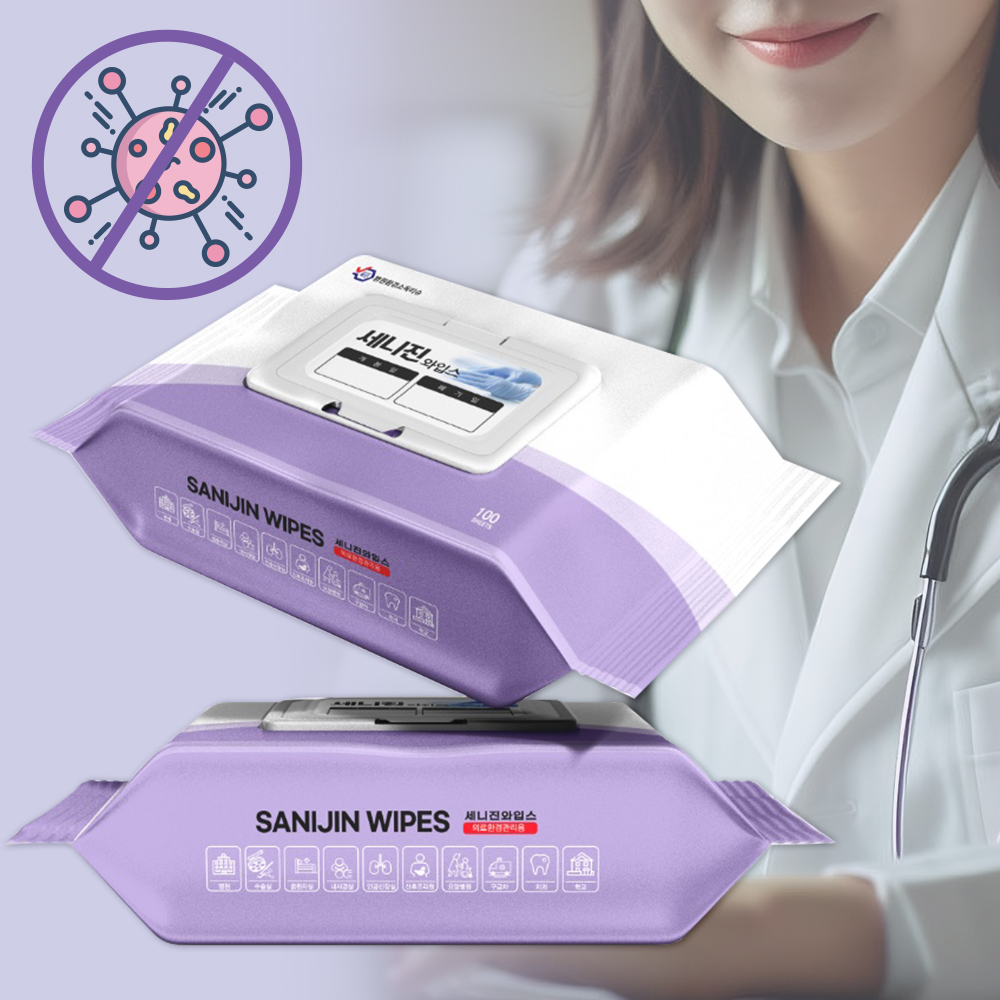 세니진와입스 병원 환경 소독티슈 일회용 세정 살균 소독물티슈 100매, 1팩