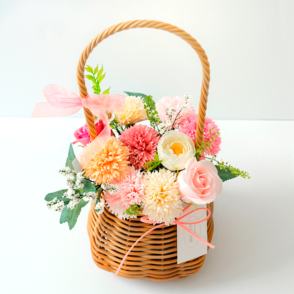 비누꽃 카네이션 바구니 어버이날 생신 칠순 축하 핑크블러쉬 - 상품 이미지