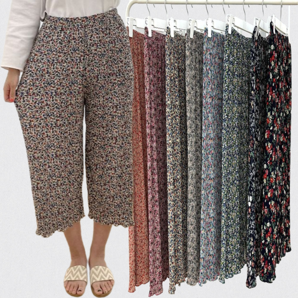 1+1 꽃무늬몸빼바지 여름냉장고바지 플리츠팬츠 - 상품 이미지