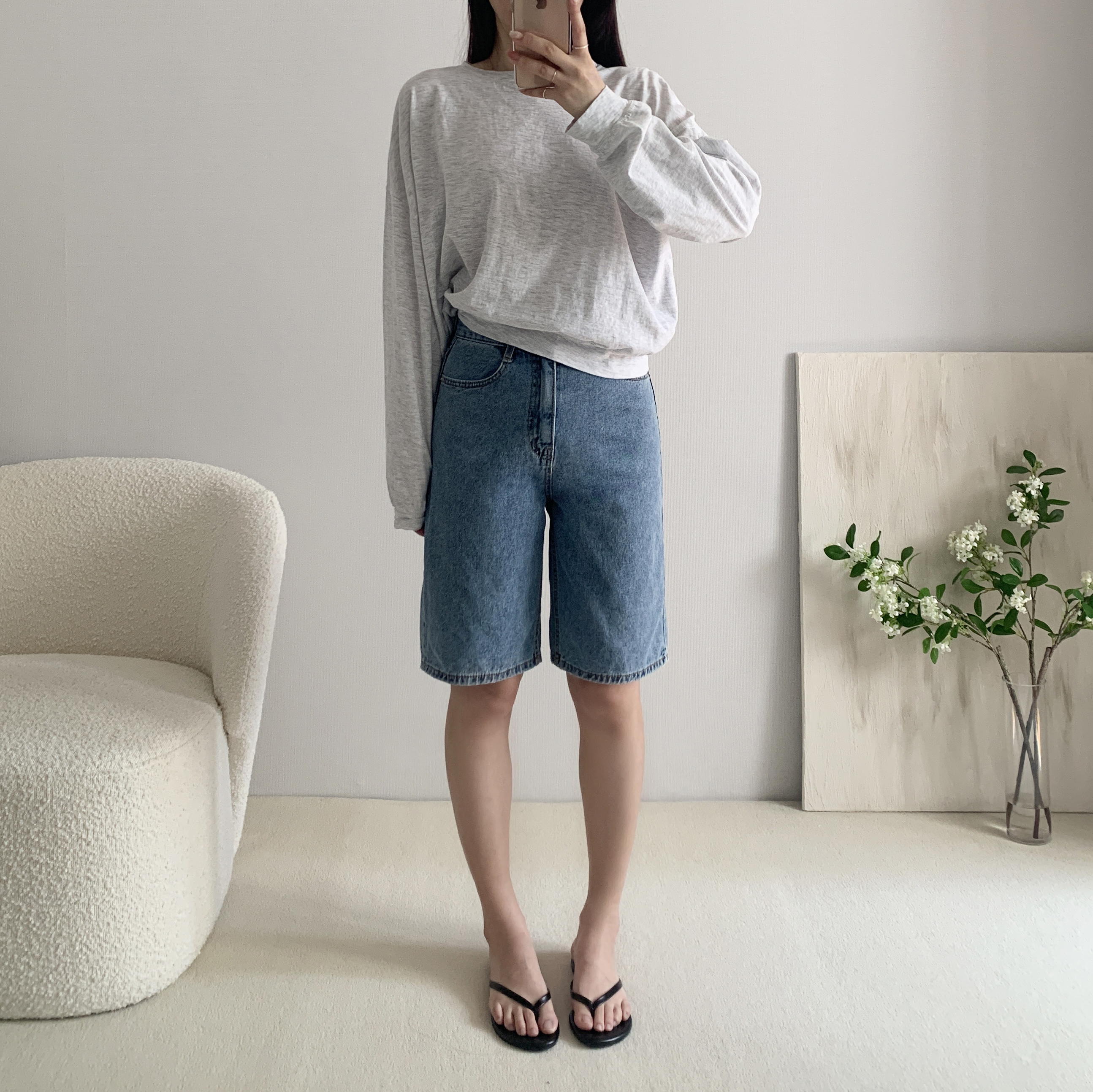 데님버뮤다팬츠 버뮤다청반바지 5부청바지 - 상세 이미지 4