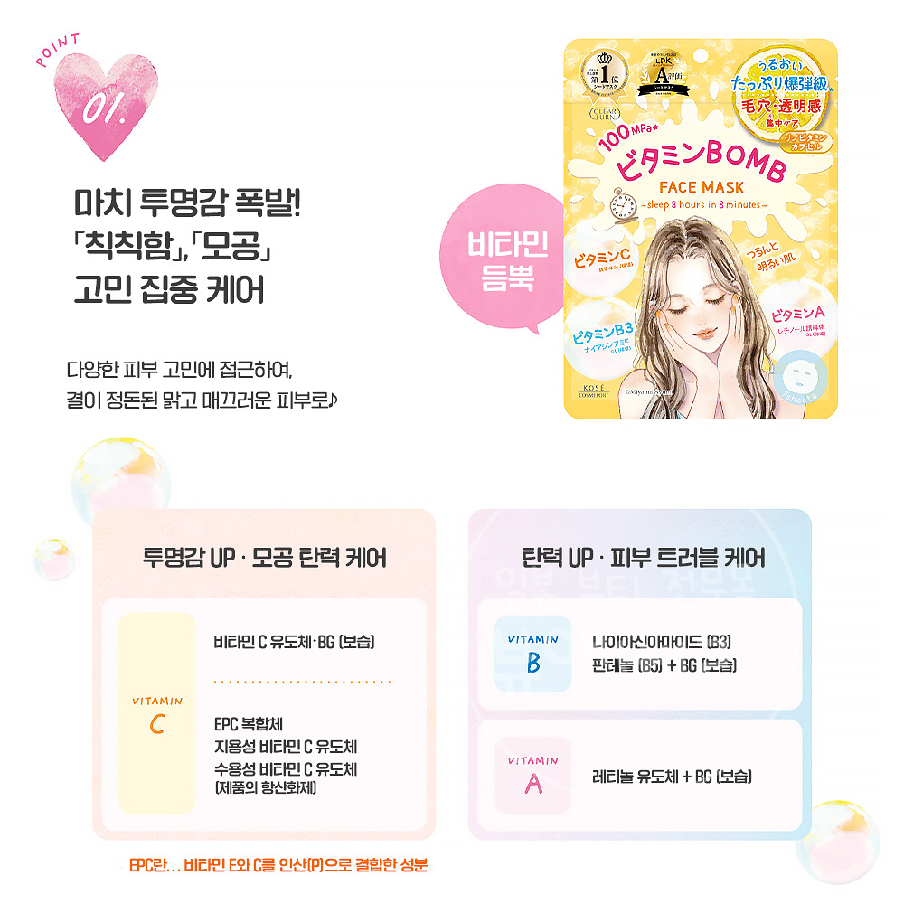 코세 클리어턴 비타민 BOMB 마스크팩 7매입 일본 마스크팩 - 상세 이미지 3