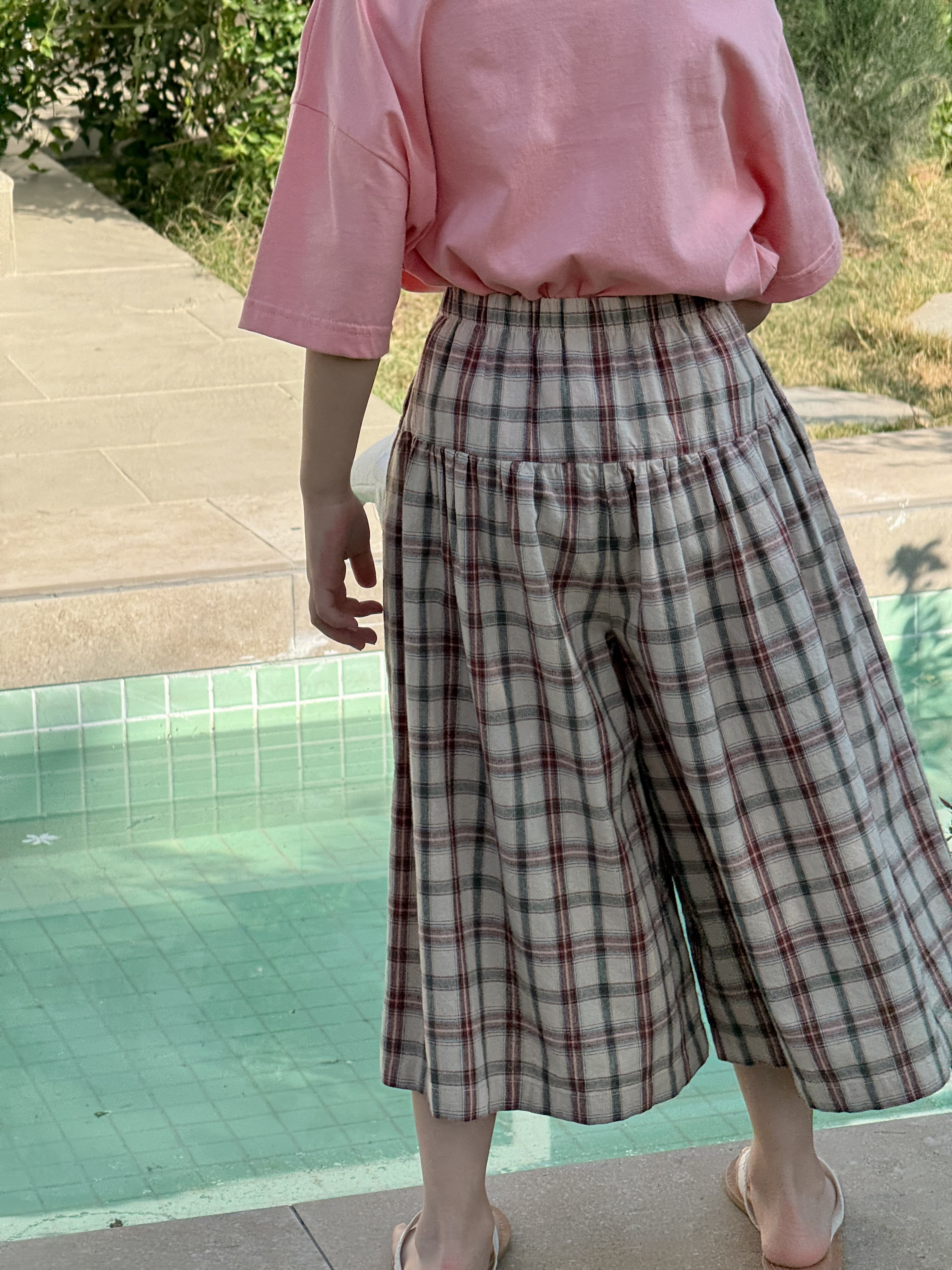 Irene's Closet 플레이드 체크 리본여밈 플레어 7부 큐롯 팬츠 유아 주니어 봄 여름