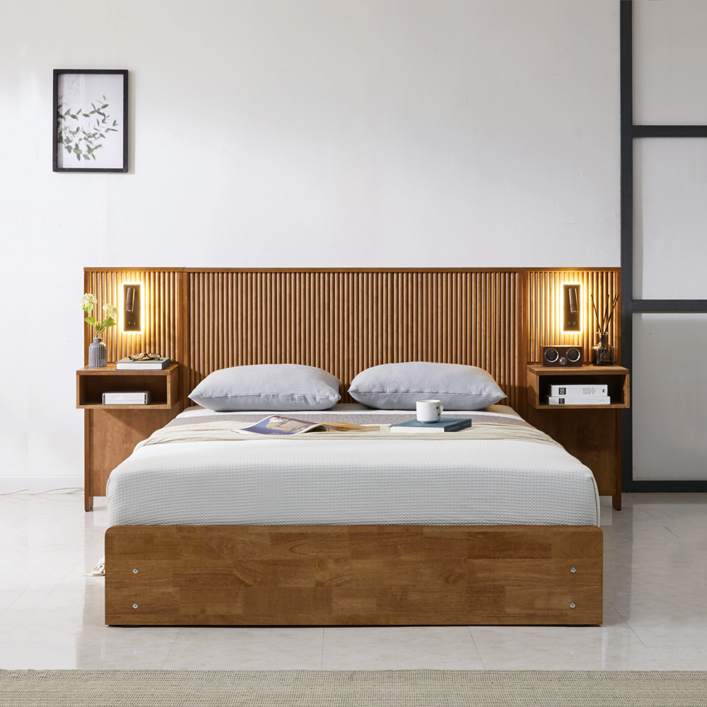 스코나 브랜던 템바보드 원목 호텔 서랍 수납 침대(퀸)