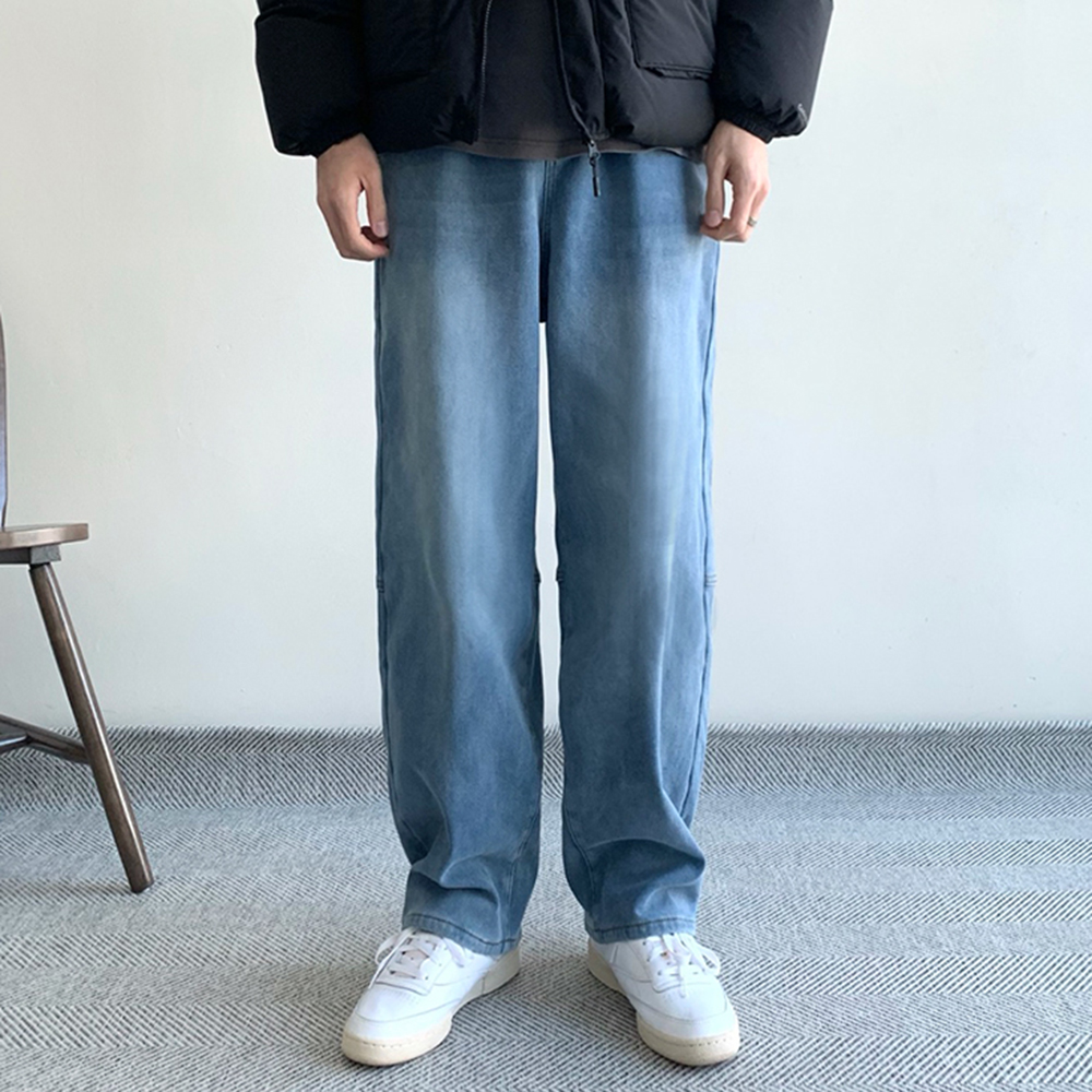 벌룬데님 남성기모청바지 남자와이드청바지 남자블랙진 - 메인 이미지