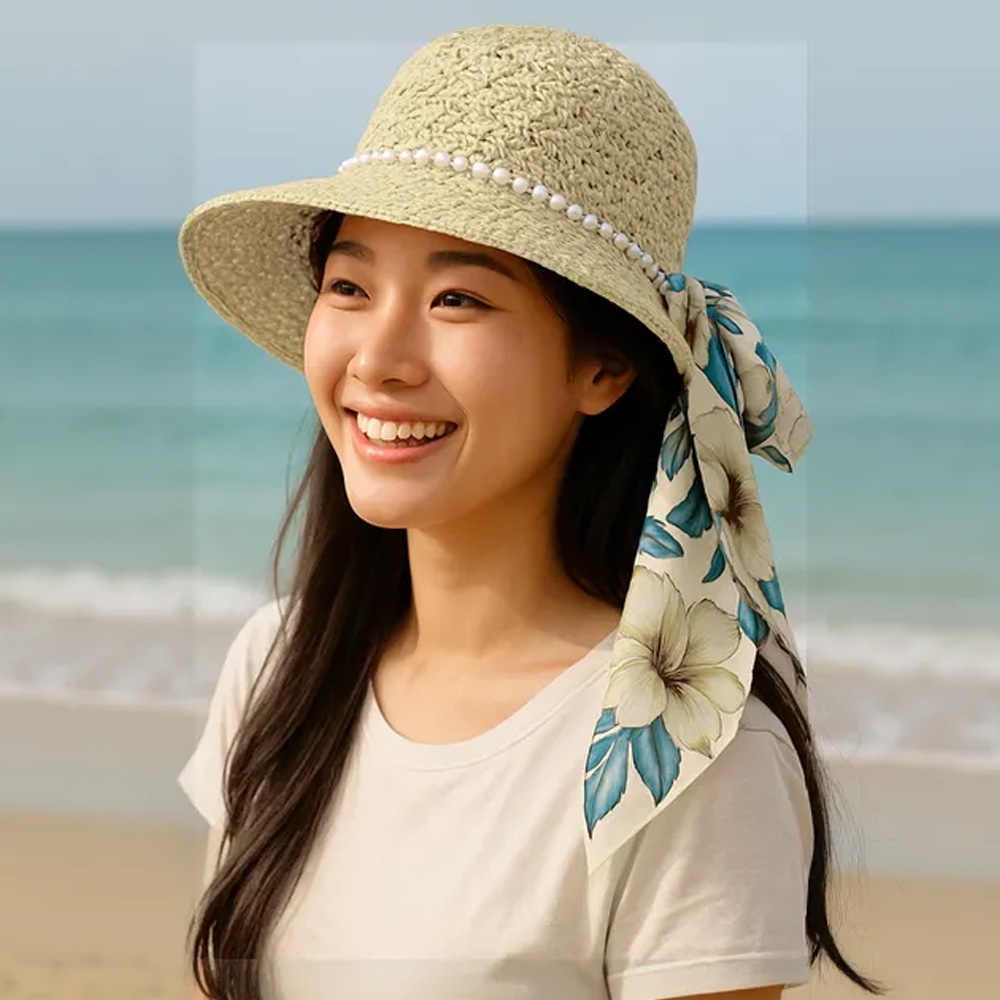 버킷햇 여름 여성 서핑 밀짚 챙 넓은 휴양지 모자 라피아햇 이미지 7