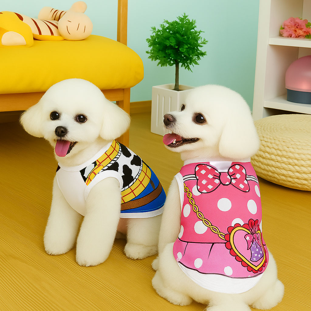 1004/ 강아지 민소매 나시 패턴 티셔츠 반려동물옷 소형견,중형견 애견 외출복 산책복 - 상품 이미지