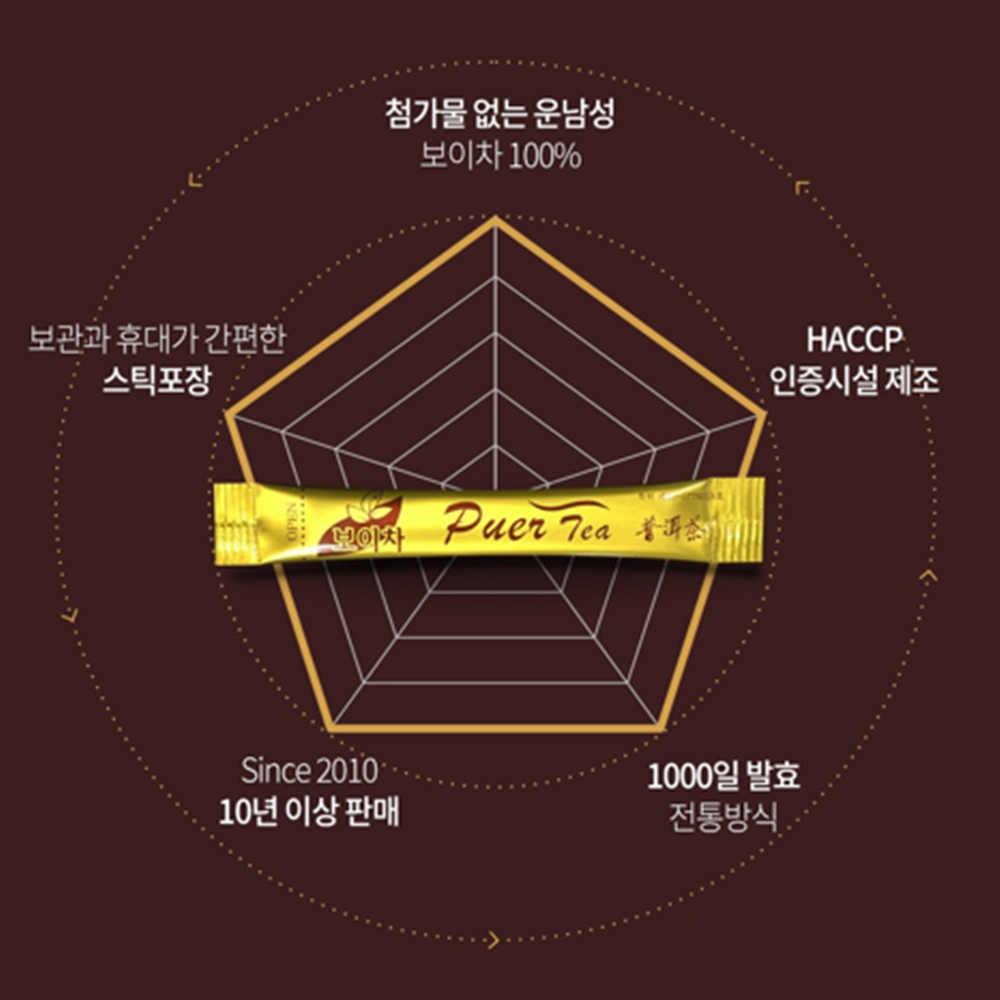 힐링 운남성 발효 보이차 추출물 100% 분말 가루 스틱 50포 2박스 건강 전통차 선물 - 상세 이미지 5