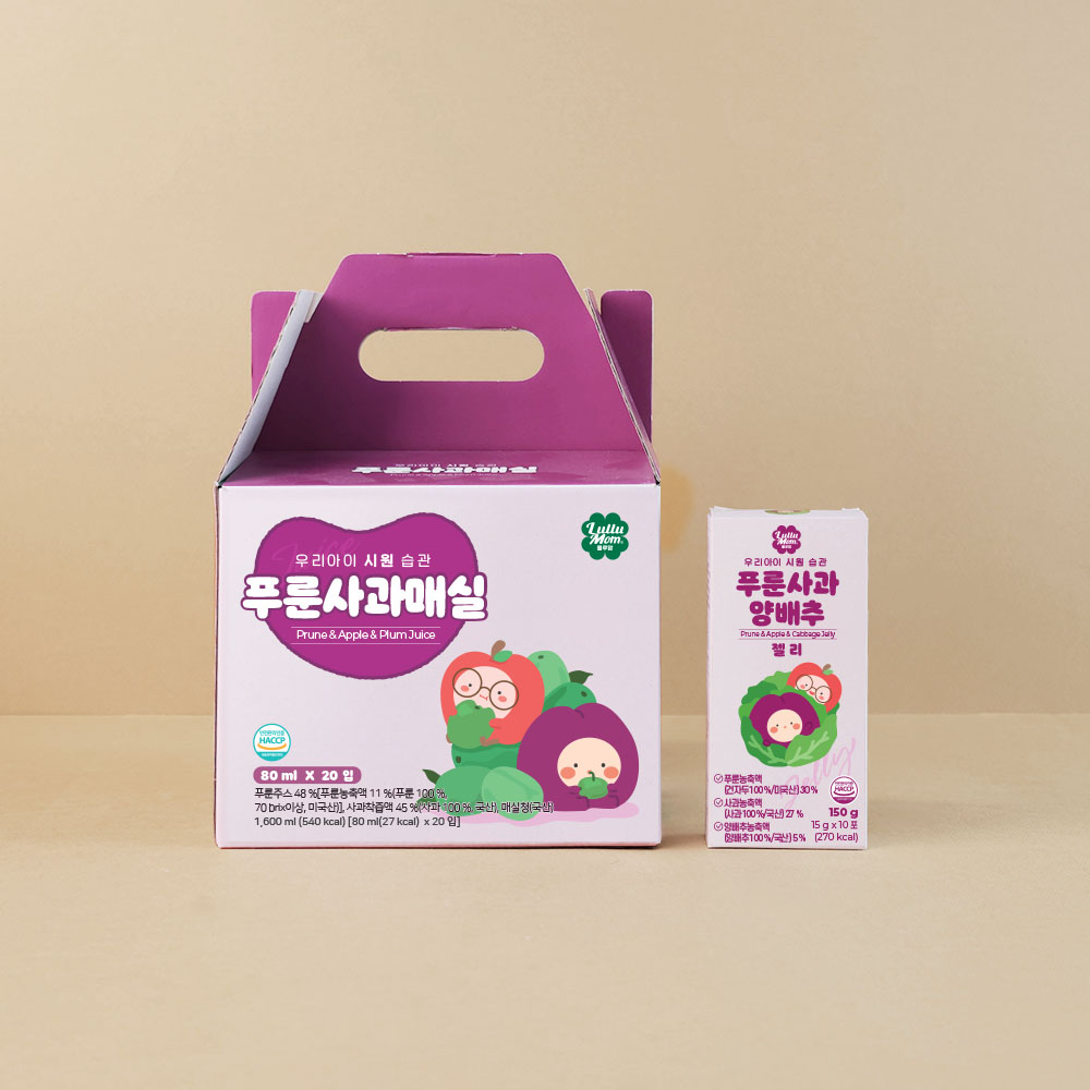 룰루맘 시원습관 할인세트(푸룬사과매실 주스 1박스+푸룬사과양배추 젤리 1박스) 쥬스 젤리 과채 착즙 - 상품 이미지