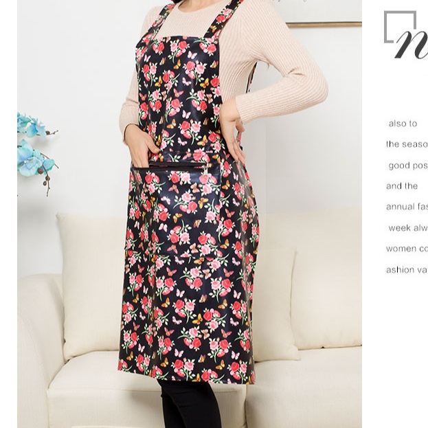 꽃무늬패턴 가죽 방수롱앞치마 식당 이모님 주방 김장 작업복 로고제작가능 장미 벚꽃 2종 - 상세 이미지 5
