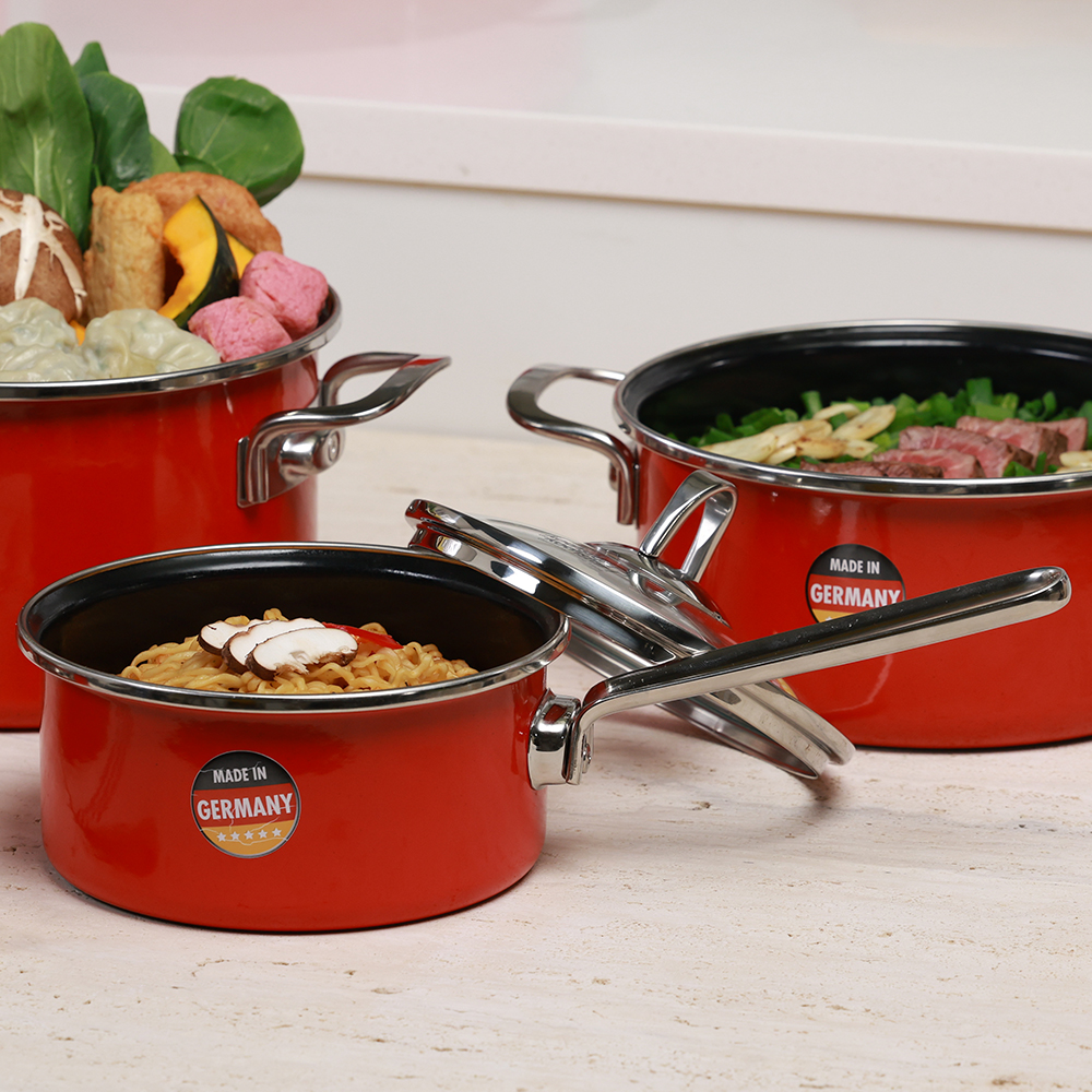 콕스타 메탈리카레드 인덕션 편수냄비 16cm 인덕션용 라면 이유식 무연마제 법랑 냄비