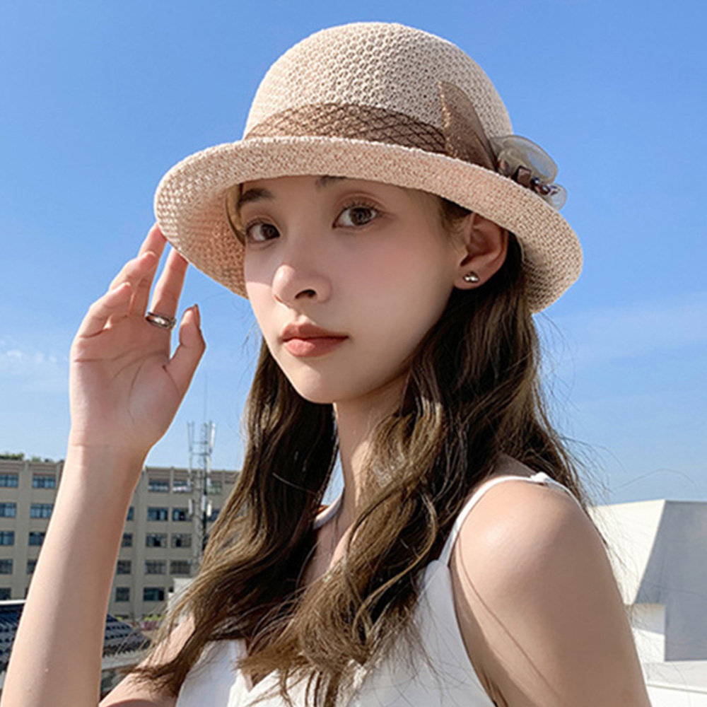 코사지모자 휴양지 라피아 바캉스 중년 여성 비치 메쉬 여름 벙거지 이미지 7